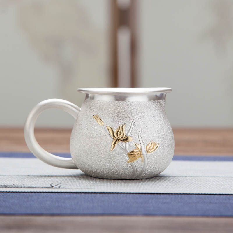 Pure silver fair cup pure silver 999 Orchid gold plated Gongfu tea with home tea path Sub-tea Tea Dao Accessories Silver