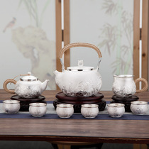 Sterling silver 999 large-capacity silver pot pure handmade hammer pattern boiled tea teapot plum orchid bamboo chrysanthemum four gentlemen silver pot kettle