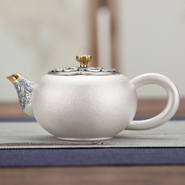 Silver pot sterling silver flower cover gilt tea pot Yunnan pure handmade 999 foot silver boiling tea pot a silver pot tea set
