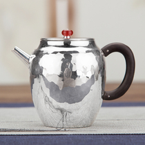 Sterling silver 999 bubble teapot household tea ceremony kung fu tea set silver pot silver pot anti-scalding handle silver pot bright surface hammer pattern