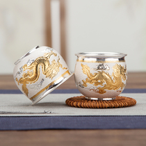 Sterling Silver Teacup Silver Teacup Master Cup Sterling Silver 999 Tea Cup Household Kung Fu Silver Cup Small Teacup Single Shuanglong
