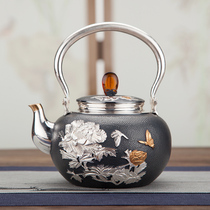 Silver Pot Sterling Silver 999 Kettle Kung Fu Tea Set Tea Ceremony Home Boiled Kettle Tea Flower Butterfly Magpie Branch Kettle