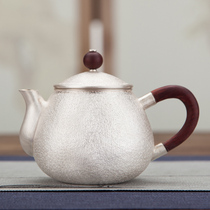 Silver pot small teapot lotus silver pot sterling silver 999 tea set function pure handmade tea set matte wooden handle