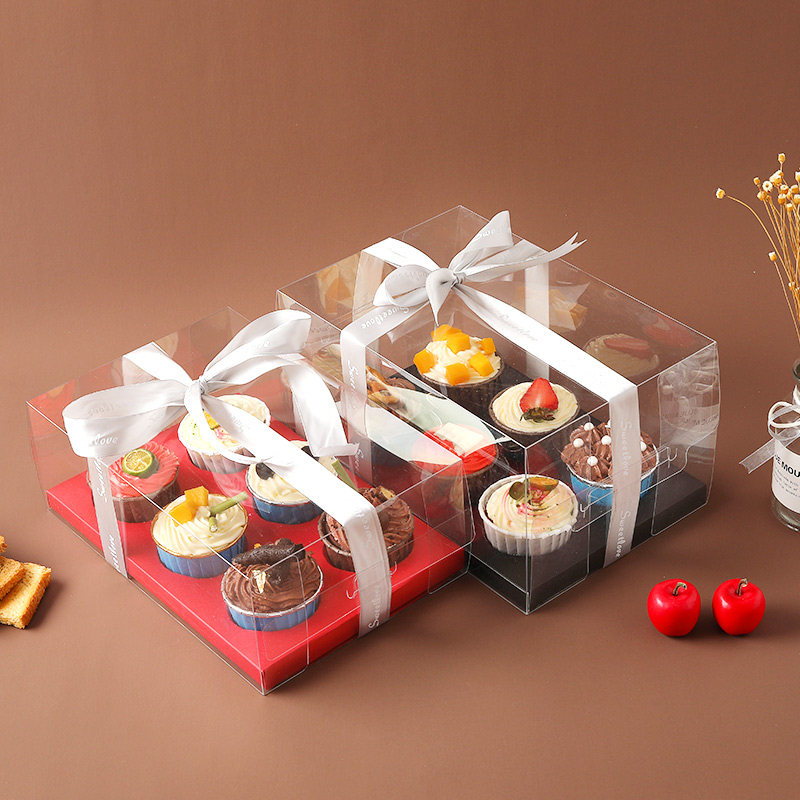 24612 muffin cup full transparent cake packaging box PET wood bran cup flame top hat cup box baking packaging