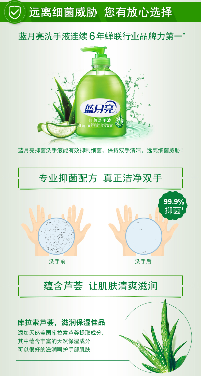 蓝月亮 芦荟味 抑菌消毒洗手液 500g*6瓶 图3