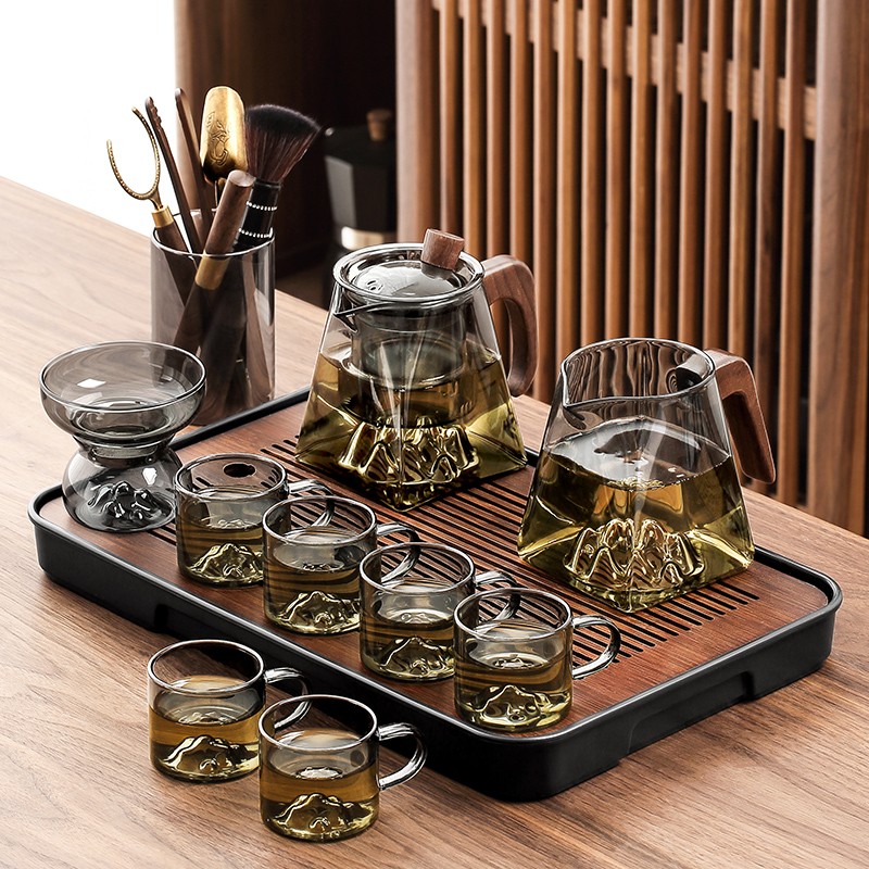 Glass tea set Suite 2023 new home living room tea tray light and upscale office bubble teapot tea cup-Taobao