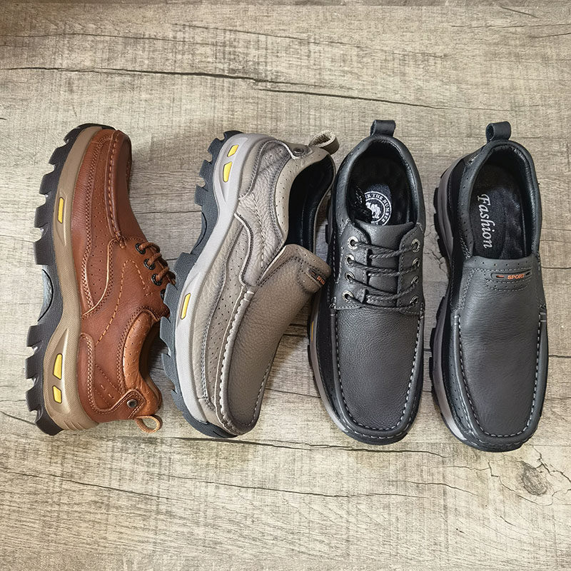 Foreign Trade Genuine Leather Men Shoes 2022 Spring New Head Layer Cow Leather Outdoor Soft Bottom Big Head Frock Shoes Thick Bottom Casual Shoes