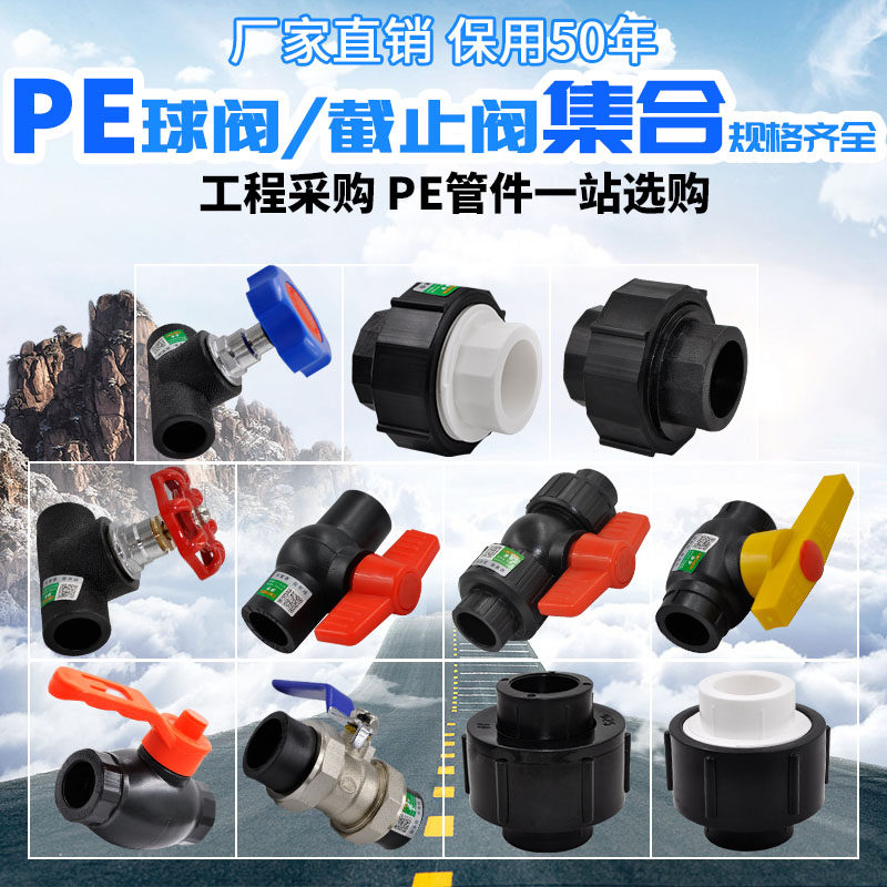 HDPE double live access full plastic steel core ball valve stop valve full plastic live connection conversion joint copper ball valve water pipe fittings