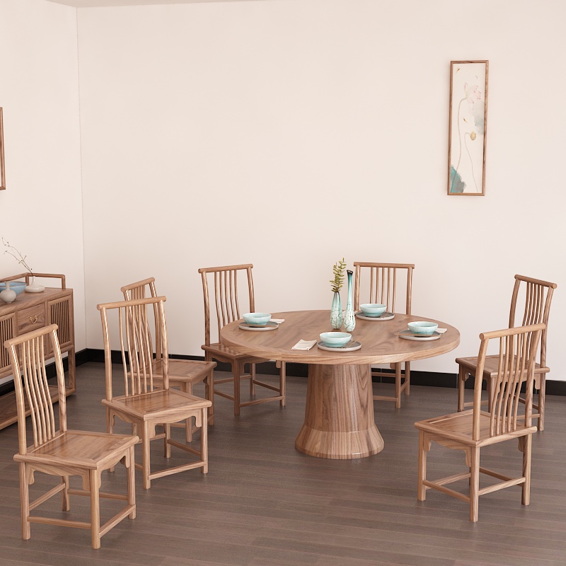 New Chinese Dining Room Old Elm Wood Solid Wood Zen Dining Table Chair Composition Hotel Clubhouse Restaurant Furniture Custom-Taobao