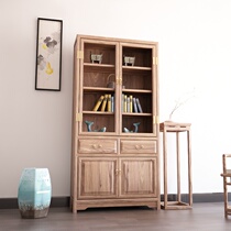 Chinese bookcase Elm glass display stand Zen paint-free bookshelf solid wood locker shelf customized