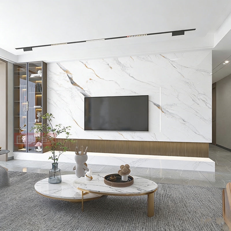 Slate Suspended Tv Background Wall Grille, Light Luxury Style, Modern Minimalist Living Room, Large Marble Film Wall with Continuous Pattern