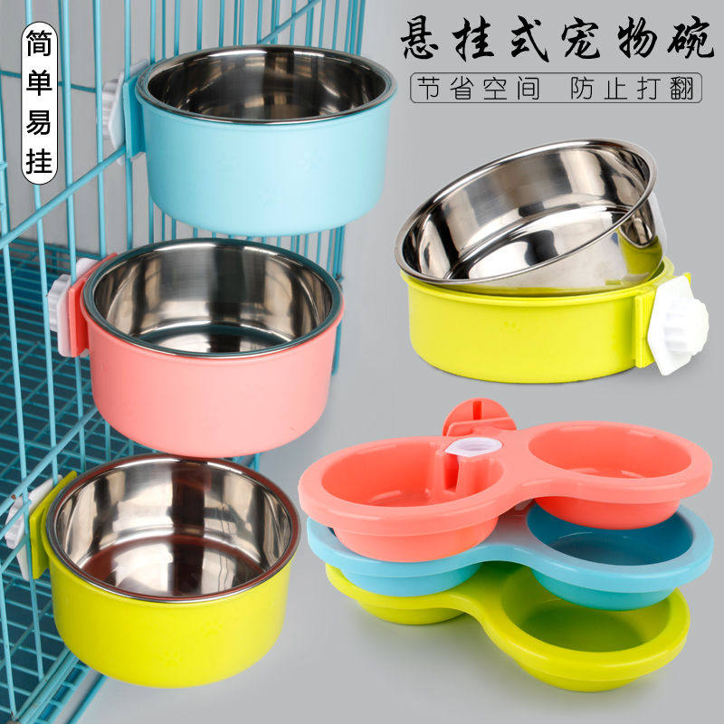 Pet Bowl Hanging Double Bowl Automatic Drinking Water Puppy Bowl Stainless Steel Basin Fixed Dog Basin Cat Basin Dog Bowl Pet Products