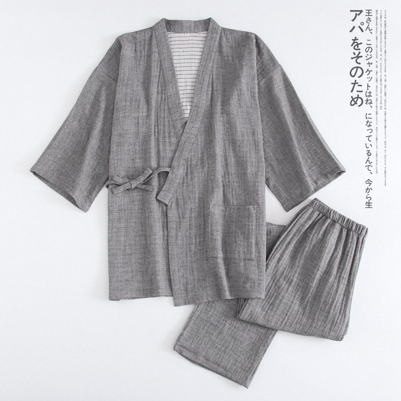 Spring and Autumn Japanese-style cotton kimono pajamas men's trousers home clothes sweat steam clothes yukata cotton large size loose suit