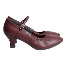 Danbaoluo ballroom dance modern dance shoes for women maroon mid-heeled waltz womens shoes leather ballroom dance shoes tango