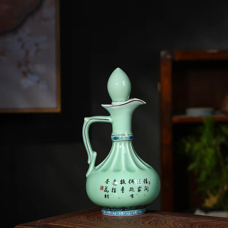 Jingdezhen hộ gia đình rượu vang gốm Trung Quốc chịu nhiệt độ cao rượu vang Jingdezhen rượu vang trắng rượu vang vàng bộ 1 kg - Rượu vang