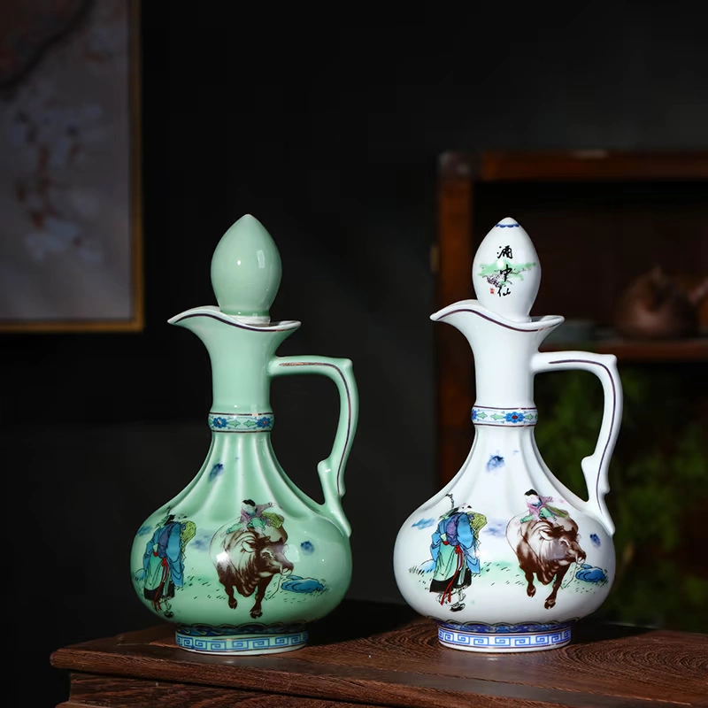 Jingdezhen hộ gia đình rượu vang gốm Trung Quốc chịu nhiệt độ cao rượu vang Jingdezhen rượu vang trắng rượu vang vàng bộ 1 kg - Rượu vang