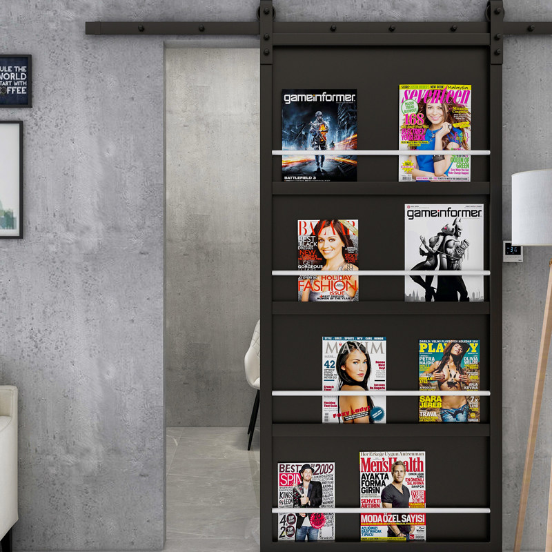 Wrought iron light luxury Nordic bookshelf door creative bathroom door invisible barn door restaurant book bar decoration sliding door