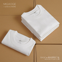 Megor heavy cotton round neck solid color short sleeve T-shirt men spring and summer white loose thick base shirt half sleeve