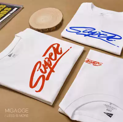 (Megaoge) Couple dress simple men and women loose cotton impervious thick English printed short sleeve t-shirt