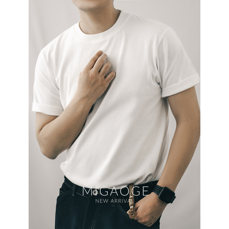 Migauge Heavyweight 270g Summer White Pure Cotton Short-Sleeve Unisex T-Shirt Casual Loose Non-Transparent Base Shirt