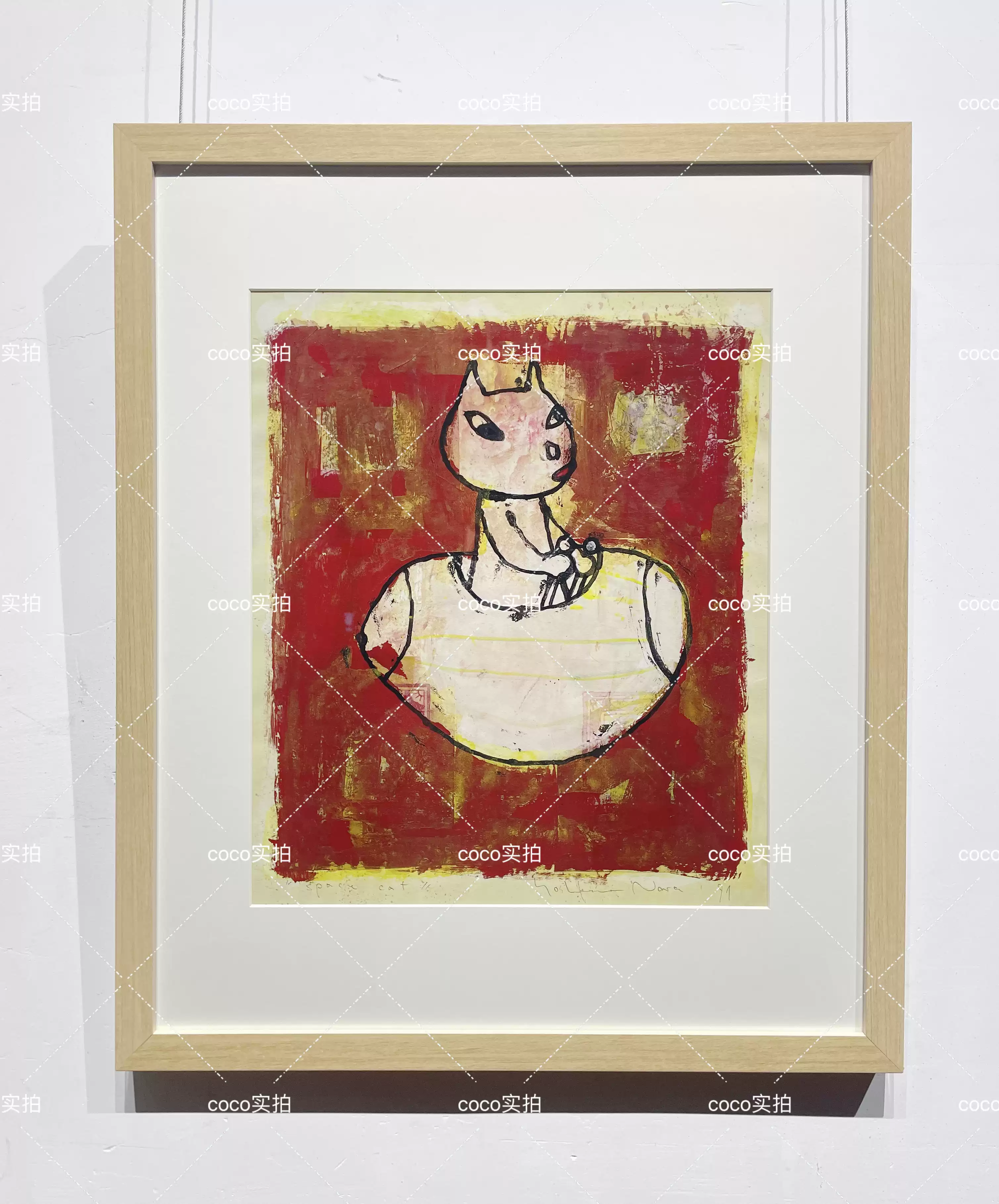 奈良美智　”space cat ” 1991年　スペースキャット　額装済み Yoshitomo Nara奈良美智“Space Cat，1991”限量签名版画经典款