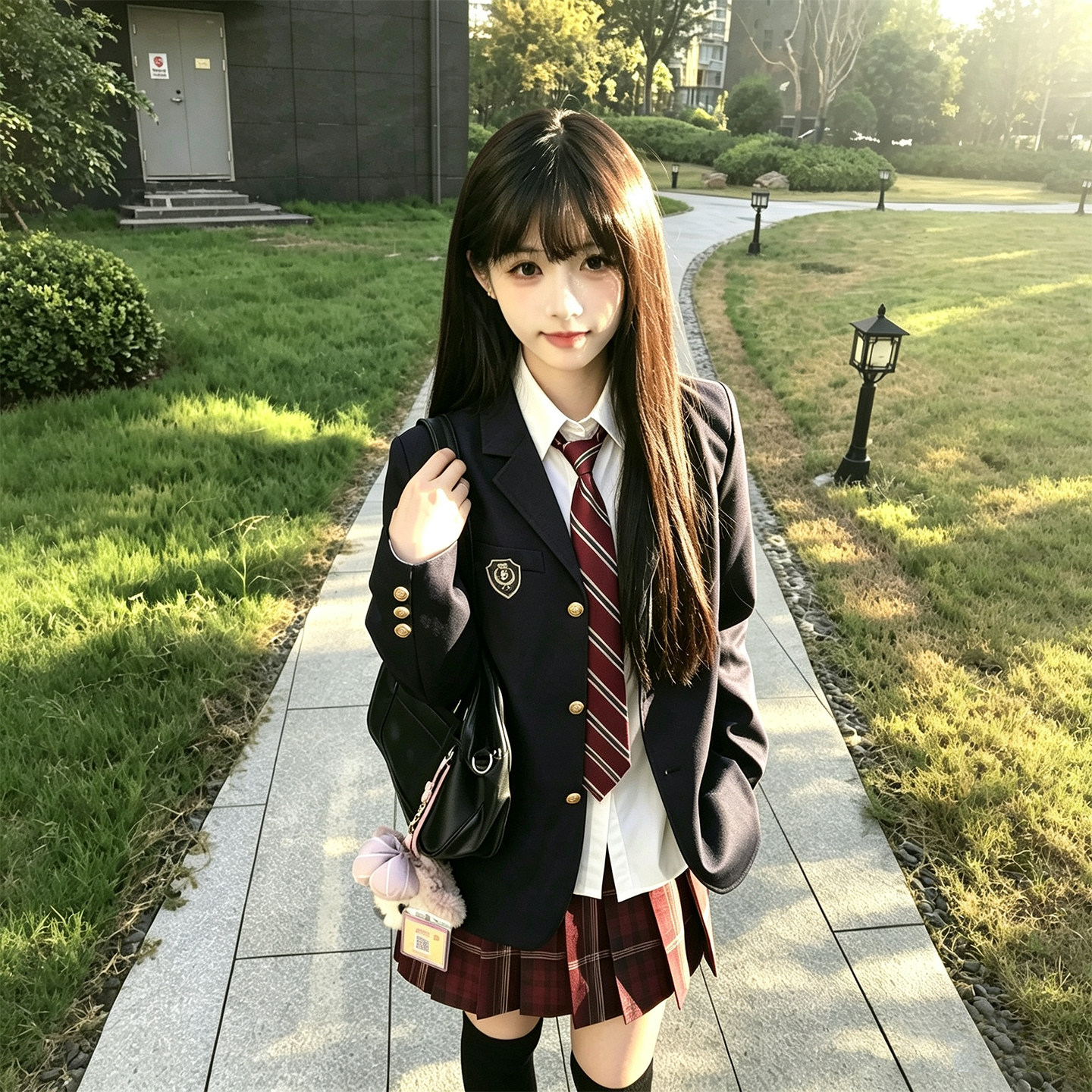 Original, genuine JK-style women's suit jacket set, red plaid, preppy style, layered with a complete black suit.