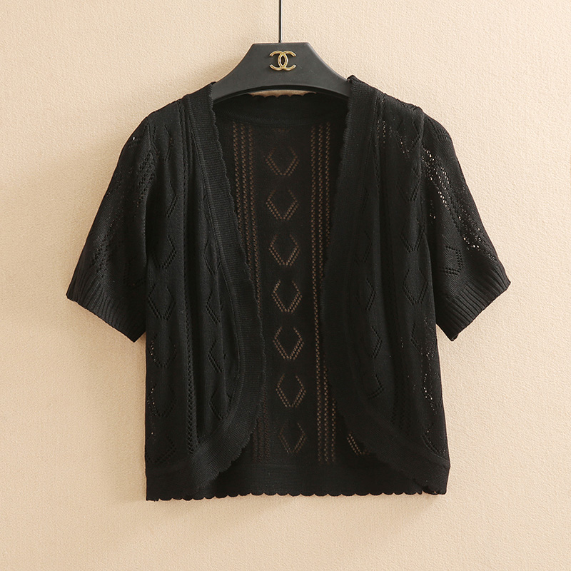 2018 hoang dã áo len đoạn ngắn cardigan nhỏ nữ mùa hè ăn mặc mỏng vest bên ngoài ngắn tay rỗng kem chống nắng khăn choàng áo áo da nữ đẹp