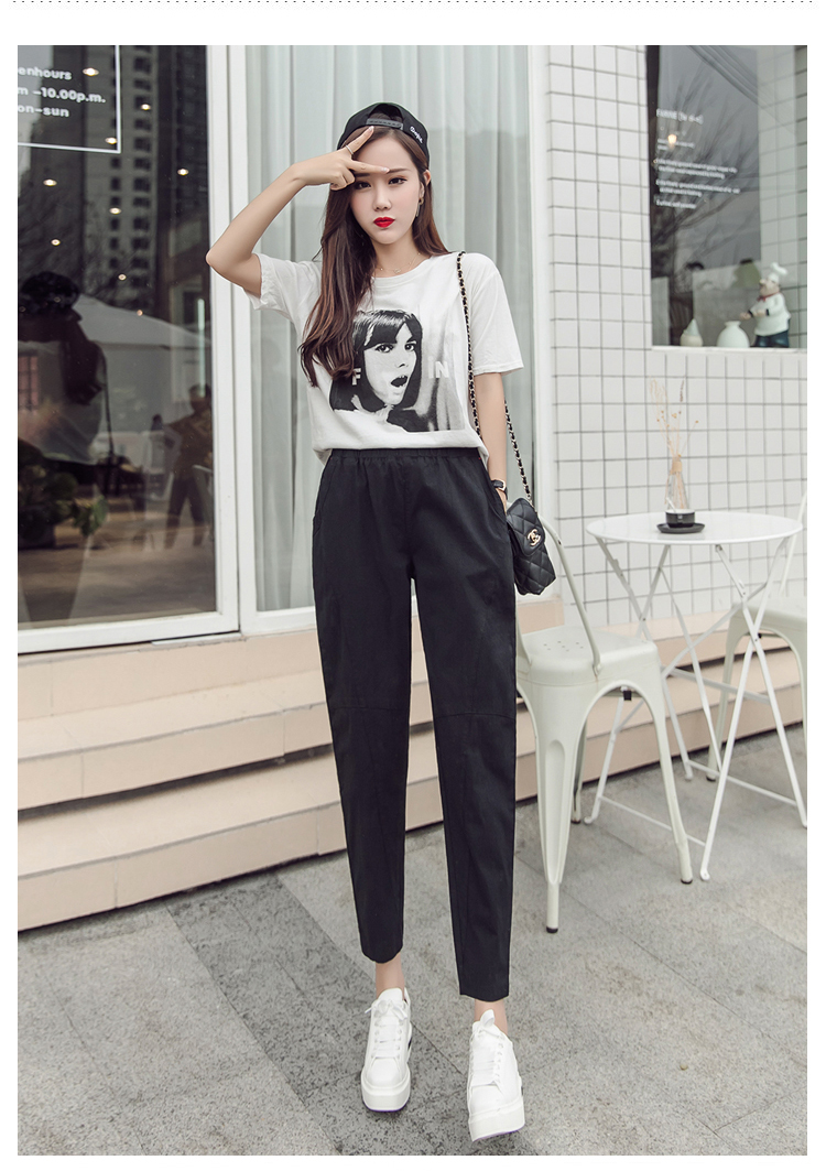 Mùa xuân 2019 quần harem mới cô gái quần chín quần cotton quần âu cỡ lớn quần cà rốt chân quần đã mỏng quần nhung nữ thu đông