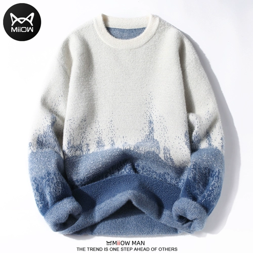 Бархатный зимний двусторонний утепленный трикотажный свитер, оверсайз, градиент