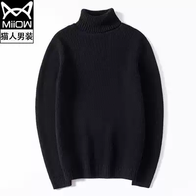 Cat man turtleneck sweater men's autumn and winter new slim-fit sanitary sweater sweater lapel men's knitted bottoming shirt trend cotton