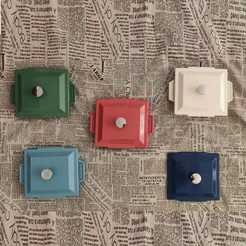 Foreign Trade Surplus Cast Iron Enamel Mini Grill Pan Steak Pan Frying Pan Suitable for Induction Cooker, Gas Stove, and Open Flame