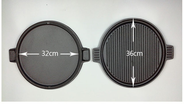 35cm Round Cast Iron Double-Sided Grill Pan Barbecue Plate Steak Frying Pan Pancake Pan for Gas Charcoal Electric Ceramic Stove