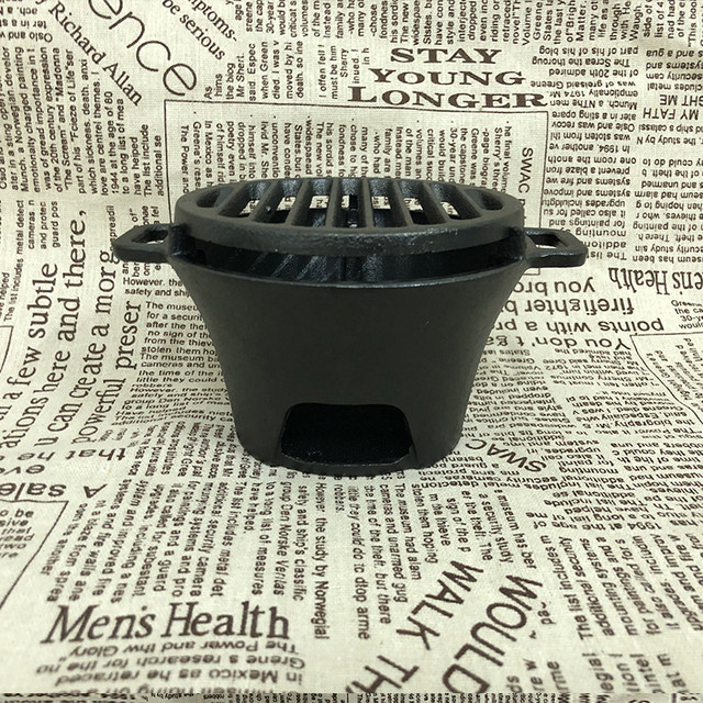 American-Style Uncoated Small Cast Iron Barbecue Grill Charcoal Commercial Indoor Outdoor Camping Barbecue for One Person