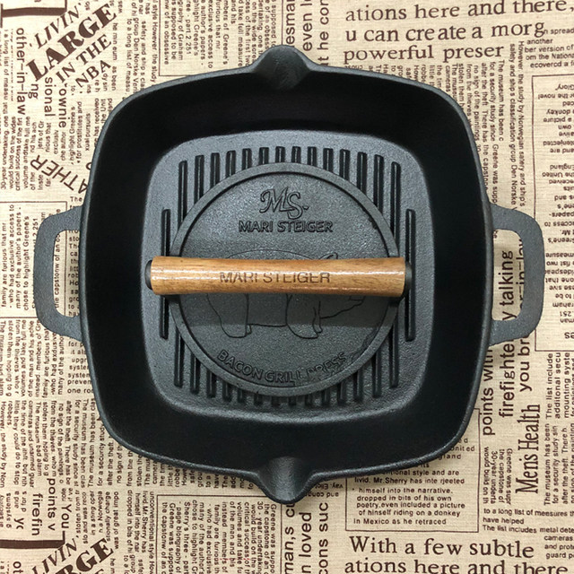 Thickened Cast Iron Steak Pan for Home Use, Striped Steak Frying Pan, Flat Pan, Non-Coated, Non-Stick Pan, Special Pan for Frying Steak