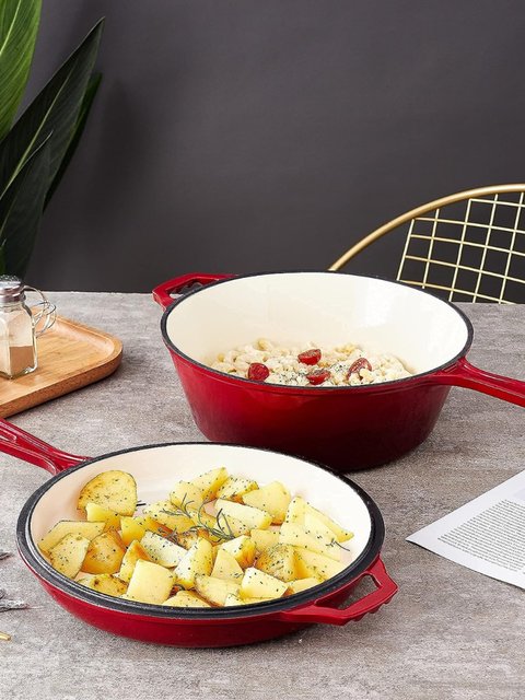 Thickened Cast Iron Baking Pot, Stew Pot, Soup Pot, Dual-Purpose Pot, Non-Coated Enamel Cast Iron Pot, Same Model as Luoji, for Oven Use