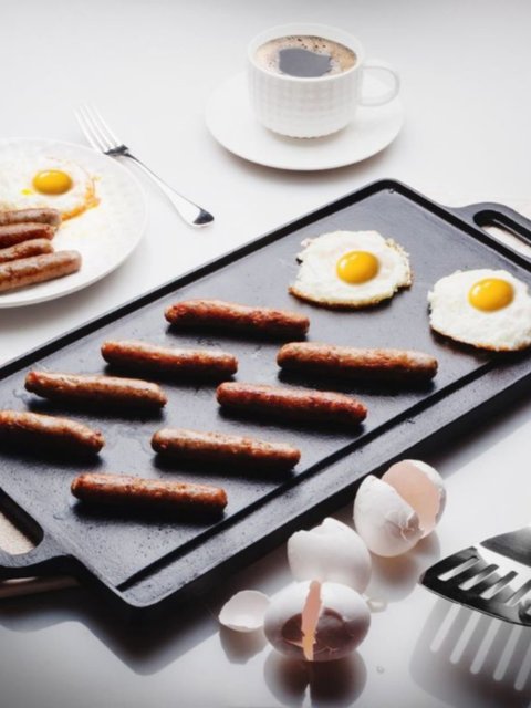 Teppanyaki Plate Cast Iron Household Outdoor Rectangular Barbecue Pan Steak Octopus Barbecue Double-Sided Grill Pan Gas Stove