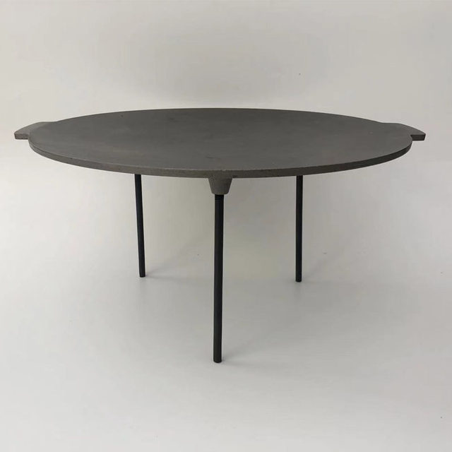 Outdoor Cast Iron Grill Pan Barbecue Iron Plate Non-Stick Camping Bbq Pure Iron Round Plate Uncoated Barbecue Plate Iron Plate Grill Pan