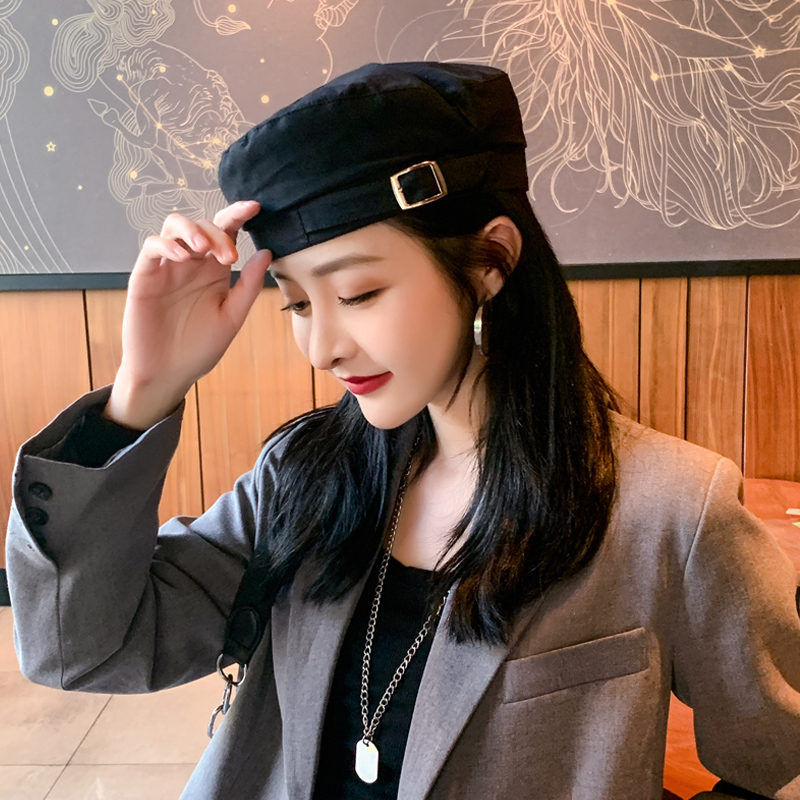贝雷帽女薄款夏季黑色ins八角帽子-秒客网