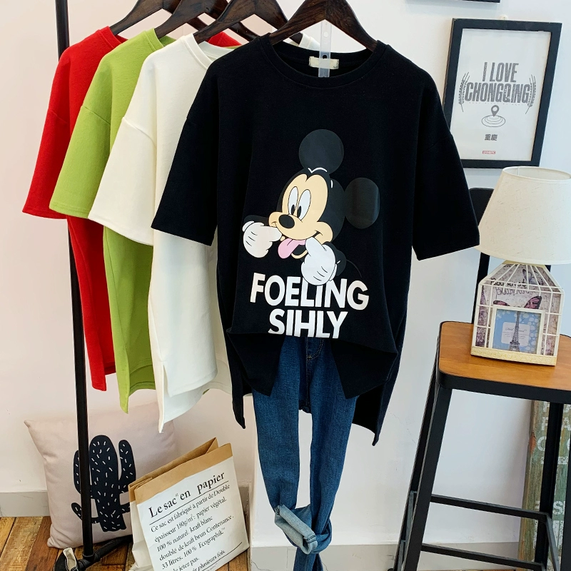 Áo thun nữ mùa hè Mickey ngắn tay lỏng lẻo phiên bản Hàn Quốc 2020 Phụ nữ mới nửa tay lưới màu đỏ siêu lửa cháy thủy triều - Áo phông