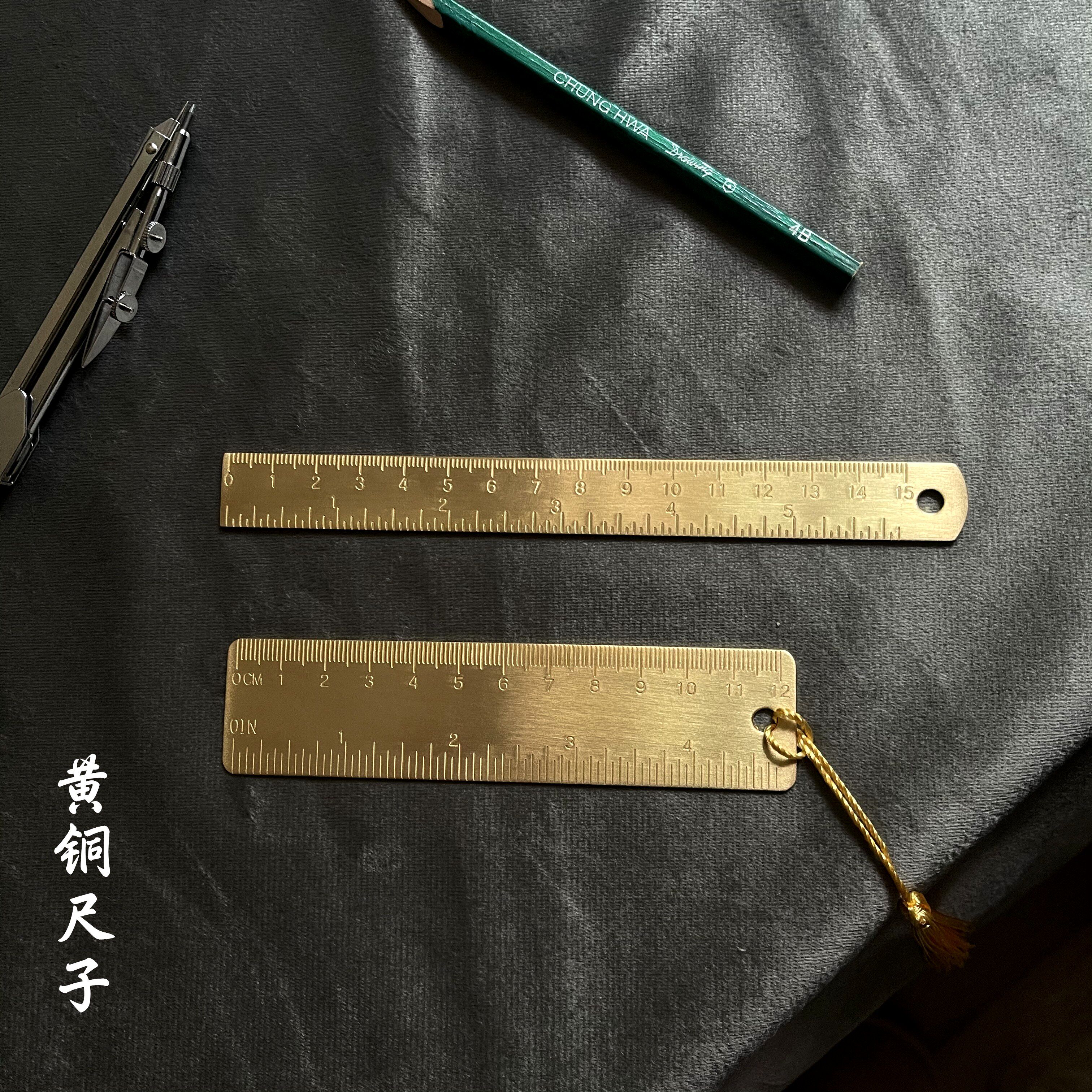 Brass centimeter short ruler student stationery primary and secondary school students multi-functional ruler gift bookmark
