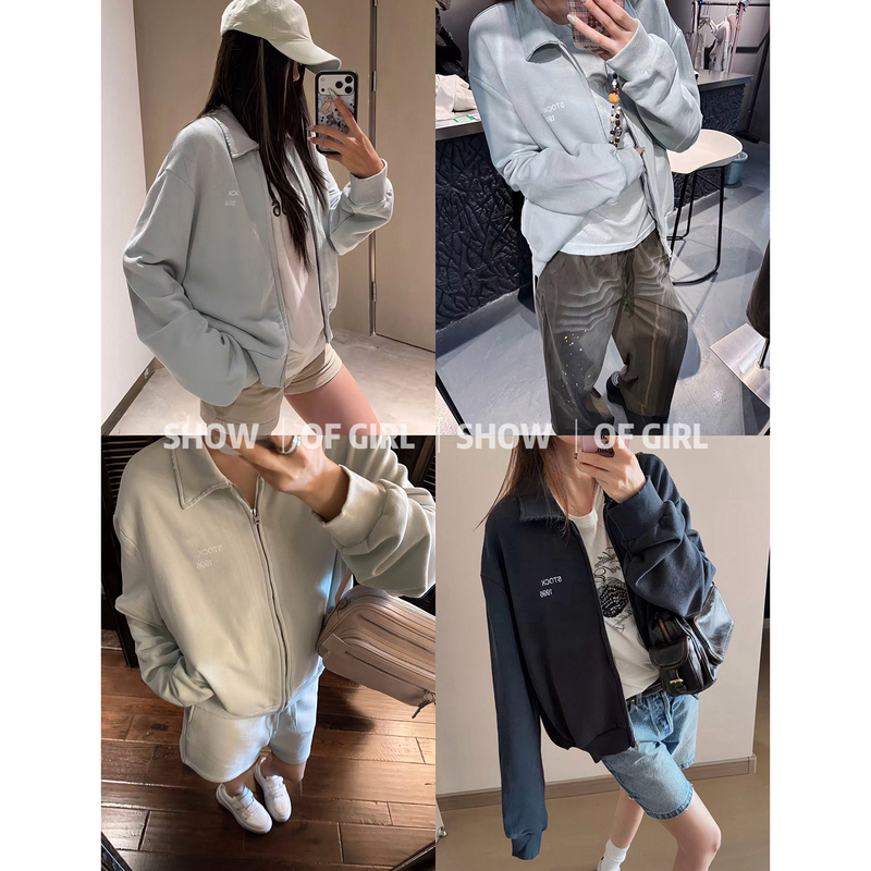 Show of Girl 26Ss Retro Casual! 1996 Letter Print Distressed Lapel Jacket Long-Sleeved Coat Show of Girl 26Ss Retro Casual! 1996 Letter Print Distressed Lapel Jacket Long-Sleeved Coat