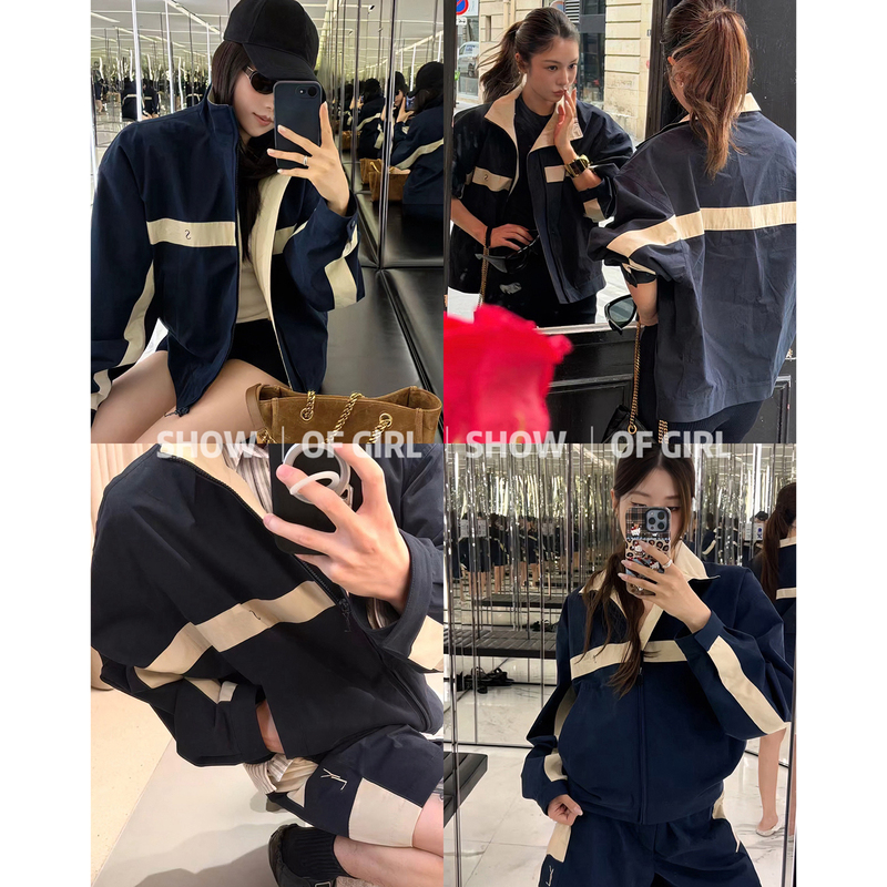Show of Girl 26Ss Cool Style! Retro Sports Color-Blocked Zipper Jacket Loose Jacket/Shorts Show of Girl 26Ss Cool Style! Retro Sports Color-Blocked Zipper Jacket Loose Jacket/Shorts