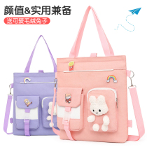 Tutoriel Carrying Tutoriel Bag Cartoon Canvas Elementary School Student Bag Single Shoulder Inclined Satchel Junior High School Large Capacity Double Shoulder Remedial Class Bag