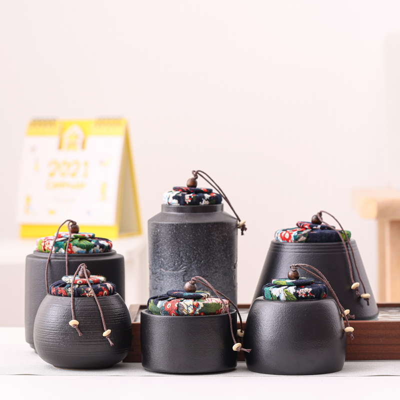 Day Style Black Pottery Zen Wind Tea Leaves Jar Retro Moisture Storage Tea Jar Home Ceramics Small Tea Jar Coarse Pottery Seals Tea Jar
