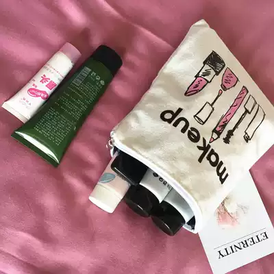 Travel large capacity convenient makeup bag Canvas printing original small female cute mini cosmetics storage bag bag