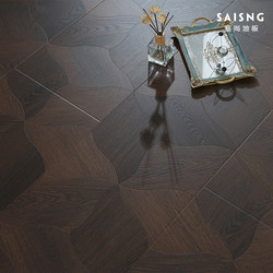 Walnut Lotus Leaf Mosaic Reinforced Composite Floor Cream Fish Bone Spell Home Clothing Store Wooden Floor Non-Slip and Wear-Resistant