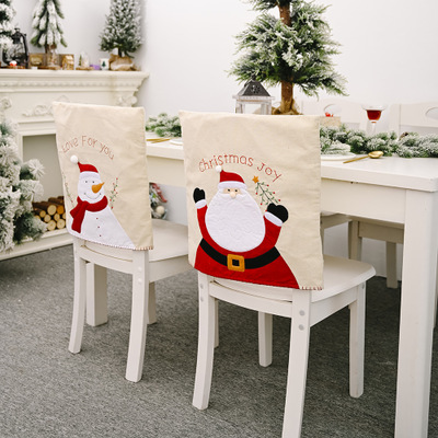 Christmas decorations Snowman Old man Embroidered linen chair cover Hotel restaurant Living room Party activity Stool set decoration