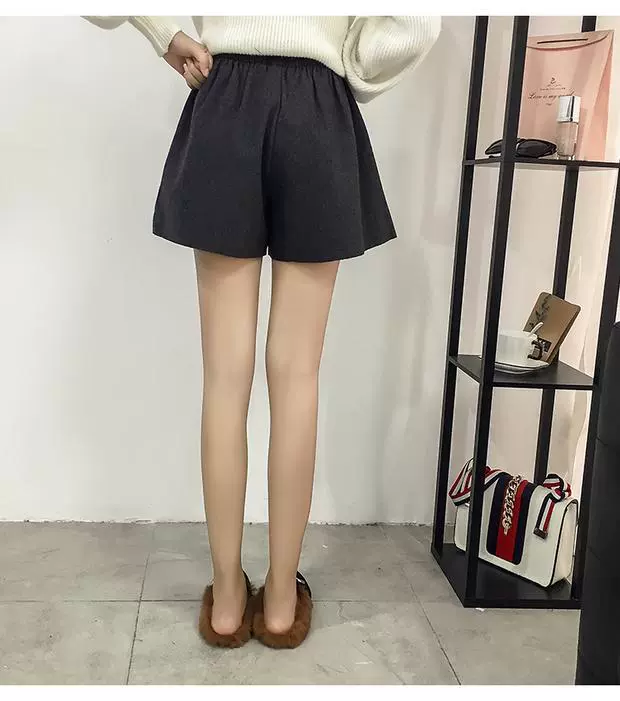 200 kg cộng với phân bón XL chất béo mm sinh viên quần short len ​​nữ mùa thu và mùa đông co giãn eo rộng chân lỏng lẻo quần short da nữ mới