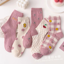 Japanese GP Official Net Pure Cotton Autumn Winter Sweet Japanese Pink Cherry Socks SILO SOCKS CUTE CARTOON LONG SOCKS