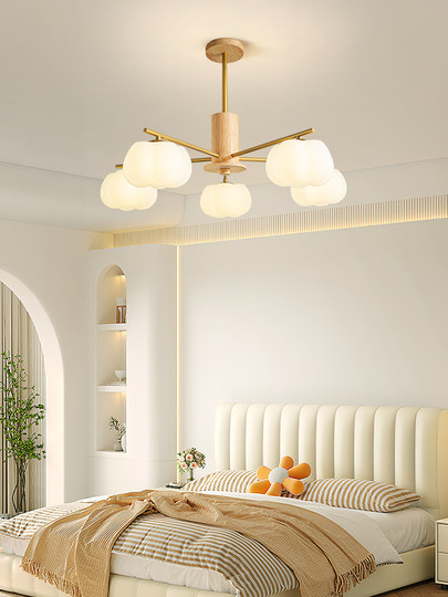 Living Room Main Light Chandelier Cream Wood Style Lighting 2026 New Japanese Style Bedroom Dining Room Persimmon Cotton Lamp